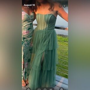 A Line Tiered Floor Length Tulle Bridesmaid Dress